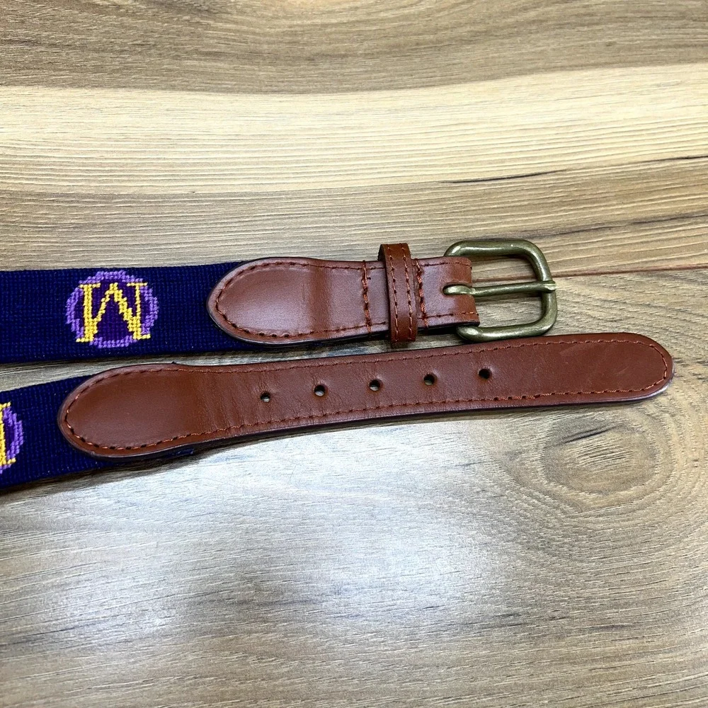 Smathers & Branson Mens Belt Size 42 Needlepoint Navy Handstitched MONOGRAMED
